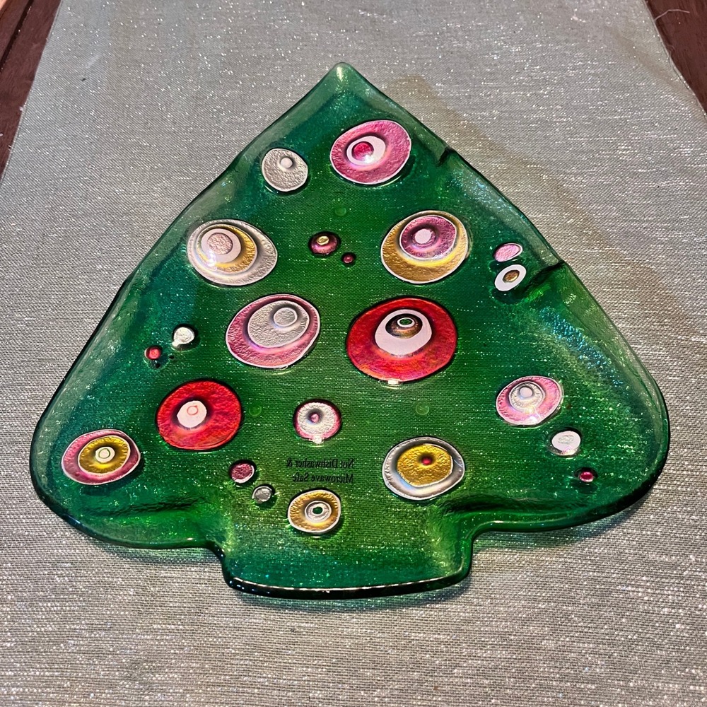 Fused Glass Christmas Tree Shaped‎ Serving Candy Dish Holiday Decor Ornaments